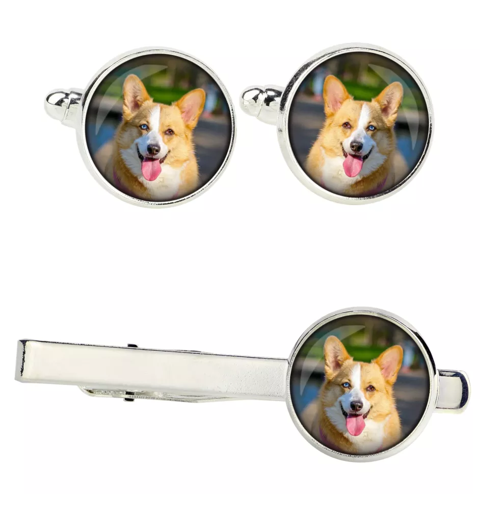 Cardigan Welsh Corgi - cufflinks and tie with your photo, a suit decoration, men's jewelry from the Art-Dog brand.