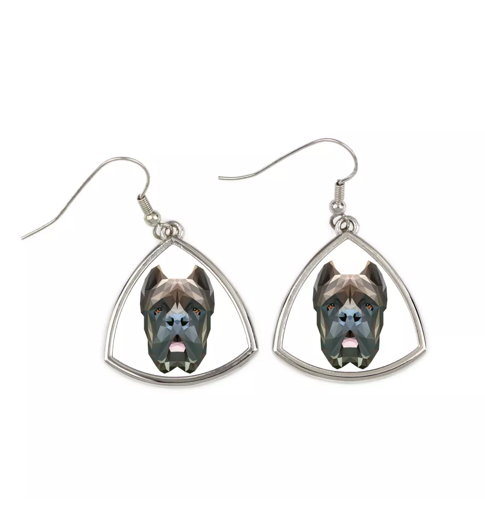 Cane Corso, Chien De Cour Italien - boucles d'oreilles avec une photo et un motif de chien géométrique Art-Dog