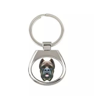 Cane Corso, Italienischer Corso-Hund, Cane di Macellaio - geometrischer Schlüsselanhänger mit Foto und Aufschrift Art-Dog