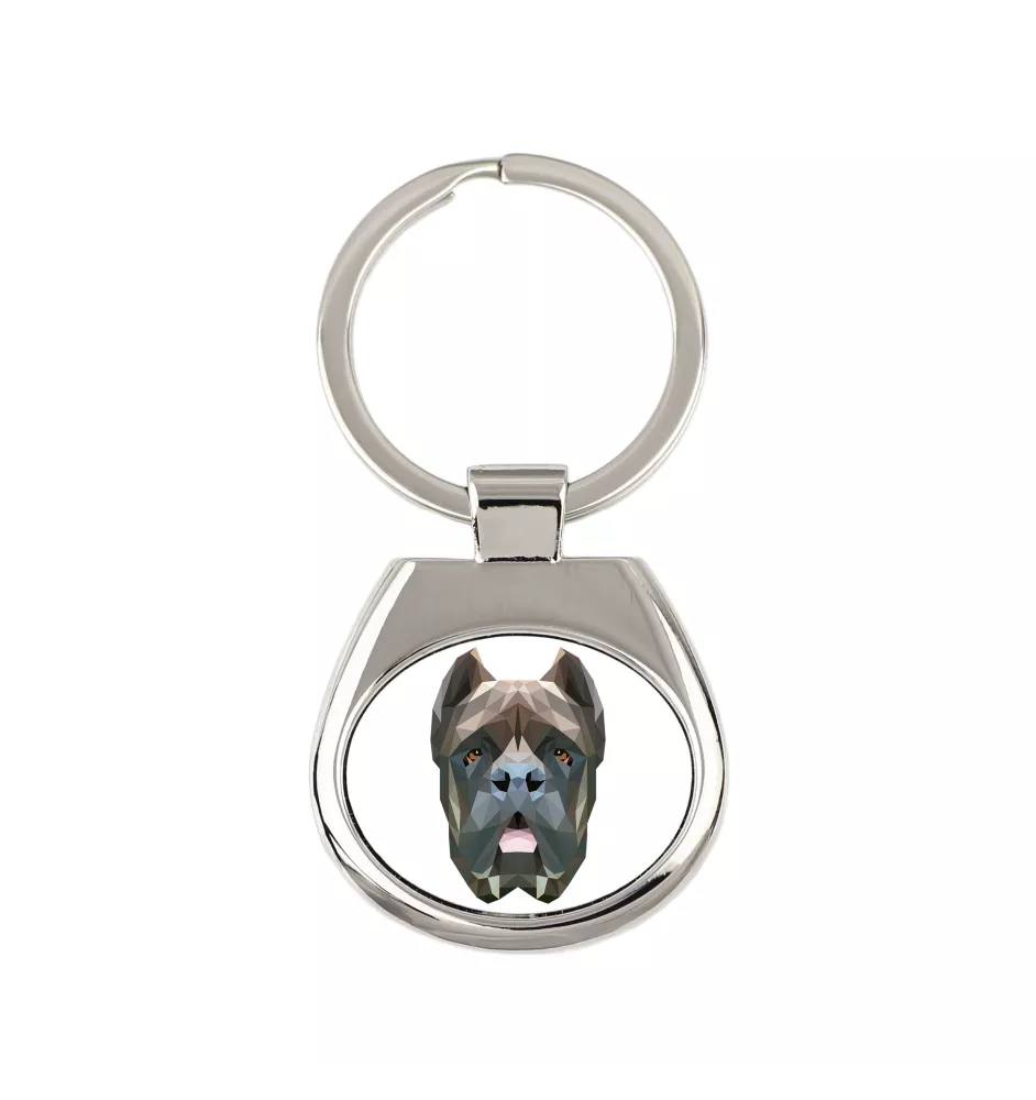 Cane Corso, Italienischer Corso-Hund, Cane di Macellaio - geometrischer Schlüsselanhänger mit Foto und Aufschrift Art-Dog