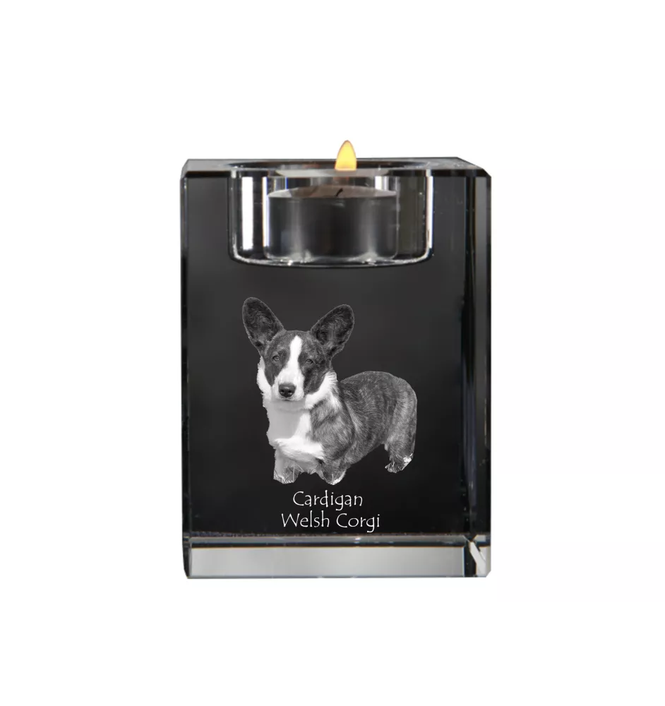 Cardigan Welsh Corgi I - Bougeoir avec photo de chien, porte bougie en cristal, cadeau personnalisé par la marque Art-Dog