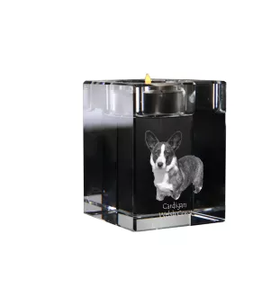 Cardigan Welsh Corgi I - Bougeoir avec photo de chien, porte bougie en cristal, cadeau personnalisé par la marque Art-Dog