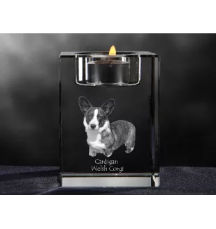Cardigan Welsh Corgi I - Bougeoir avec photo de chien, porte bougie en cristal, cadeau personnalisé par la marque Art-Dog