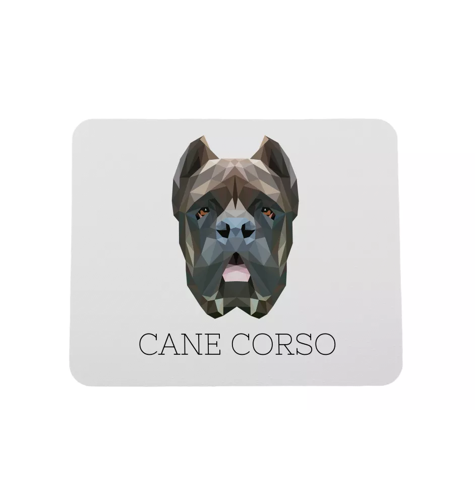 Cane Corso, Italienischer Corso-Hund, Cane di Macellaio - geometrisches Mauspad mit Bild und Aufschrift von Art-Dog
