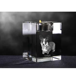 Cardigan Welsh Corgi I - Bougeoir avec photo de chien, porte bougie en cristal, cadeau personnalisé par la marque Art-Dog
