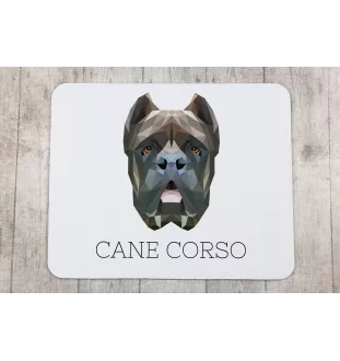 Cane Corso, Italienischer Corso-Hund, Cane di Macellaio - geometrisches Mauspad mit Bild und Aufschrift von Art-Dog