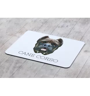 Cane Corso, Italienischer Corso-Hund, Cane di Macellaio - geometrisches Mauspad mit Bild und Aufschrift von Art-Dog