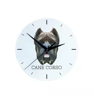 Cane Corso, Chien De Cour Italien - horloge murale géométrique avec photo et logo de la marque Art-Dog