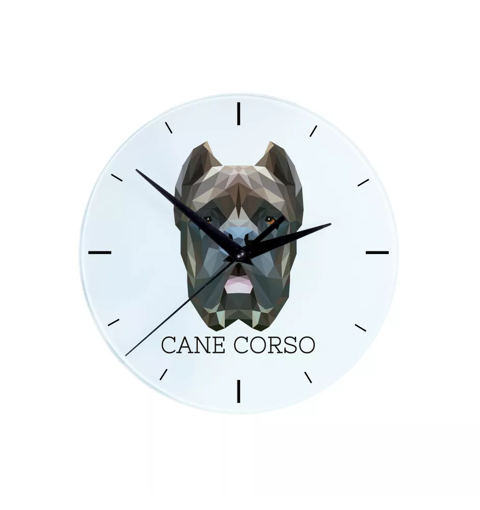 Cane Corso, Chien De Cour Italien - horloge murale géométrique avec photo et logo de la marque Art-Dog