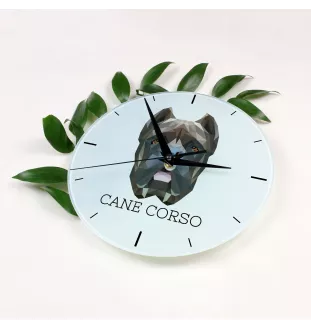 Cane Corso, Chien De Cour Italien - horloge murale géométrique avec photo et logo de la marque Art-Dog