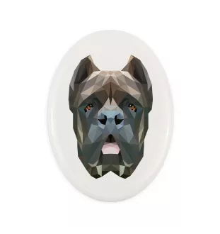 Cane Corso, Italienischer Corso-Hund, Cane di Macellaio - Fliese mit geometrischem Bild und Schriftzug der Marke Art-Dog