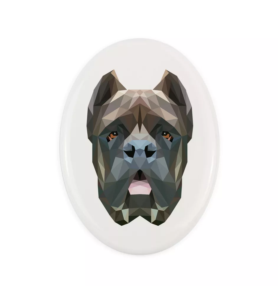 Cane Corso, Italienischer Corso-Hund, Cane di Macellaio - Fliese mit geometrischem Bild und Schriftzug der Marke Art-Dog