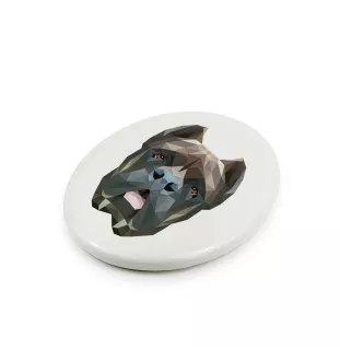 Cane Corso, Italienischer Corso-Hund, Cane di Macellaio - Fliese mit geometrischem Bild und Schriftzug der Marke Art-Dog