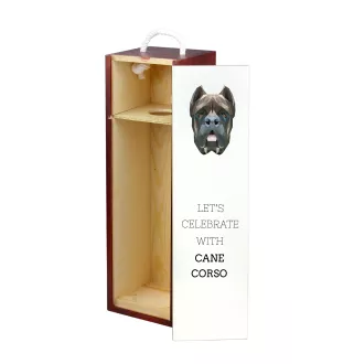 Cane Corso, Chien De Cour Italien - une boîte géométrique avec une photo et un texte pour le vin de la marque Art-Dog