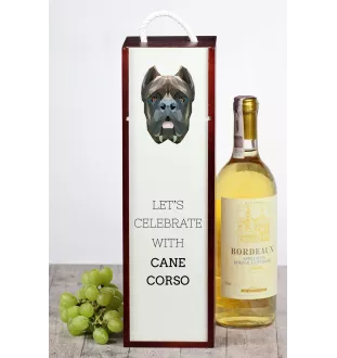 Cane Corso, Italienischer Corso-Hund, Cane di Macellaio - geometrische Box mit einem Bild und Schriftzug für Wein der Marke Art-Dog
