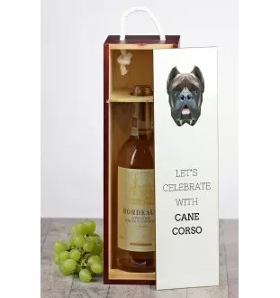 Cane Corso, Chien De Cour Italien - une boîte géométrique avec une photo et un texte pour le vin de la marque Art-Dog