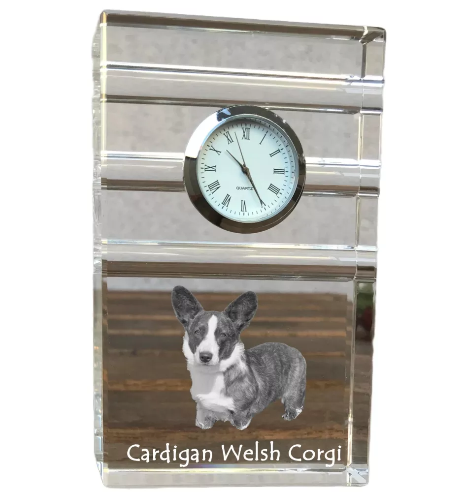 Cardigan Welsh Corgi I - une horloge en verre avec une photo, une photo de chien dans un cristal, une horloge de bureau personnalisée de la marque Art-Dog