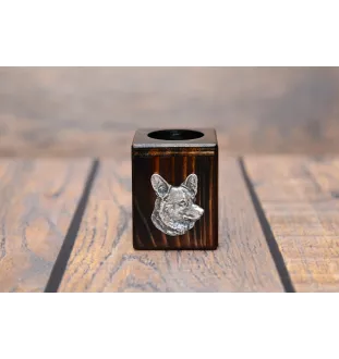 Cardigan Welsh Corgi - wooden candle holder with a dog, a unique souvenir after losing a dog, a handicraft from the Art-Dog brand