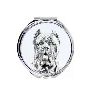 Cane Corso, Italienischer Corso-Hund, Cane di Macellaio - Taschenspiegel mit Hund, personalisierter Taschenspiegel, kompakter Spiegel mit Art-Dog-Logo