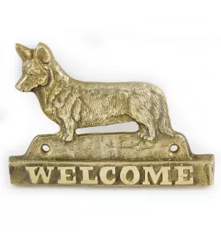 Cardigan Welsh Corgi - Türschild mit Hund, messingfarbenes Willkommensschild, einzigartiges Schild mit der Aufschrift Welcome von der Marke Art-Dog