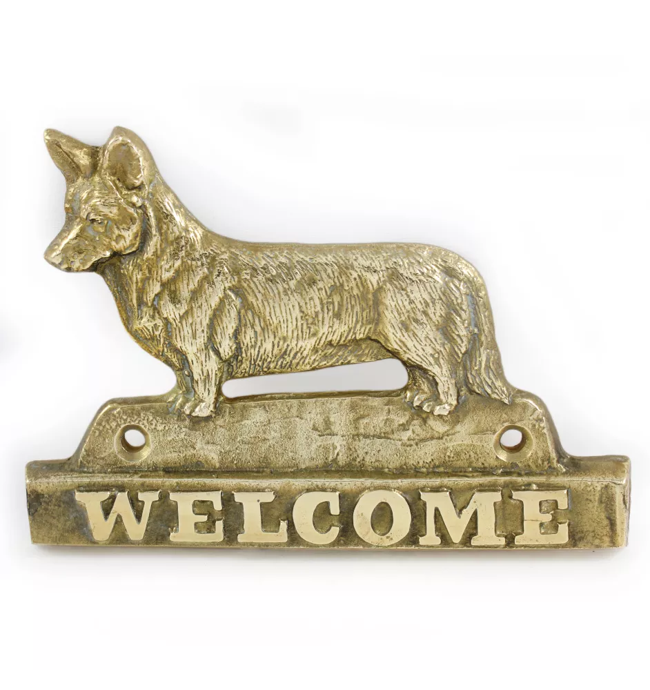 Cardigan Welsh Corgi - une plaque de porte avec un chien, une plaque de bienvenue en laiton, une enseigne exceptionnelle avec l'inscription Welcome de la marque Art-Dog