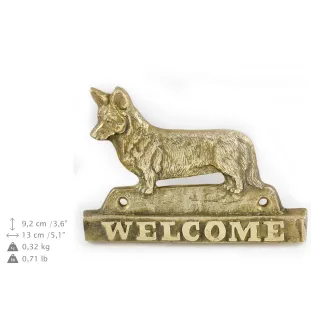 Cardigan Welsh Corgi - une plaque de porte avec un chien, une plaque de bienvenue en laiton, une enseigne exceptionnelle avec l'inscription Welcome de la marque Art-Dog