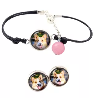 Cardigan Welsh Corgi bransoletka i kolczyki ze zdjęciem Art-Dog