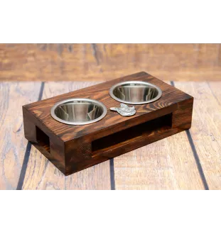 Cardigan Welsh Corgi - wooden stand with bowls for a dog, steel dog bowls, a gift for adopting a dog from the Art-Dog brand