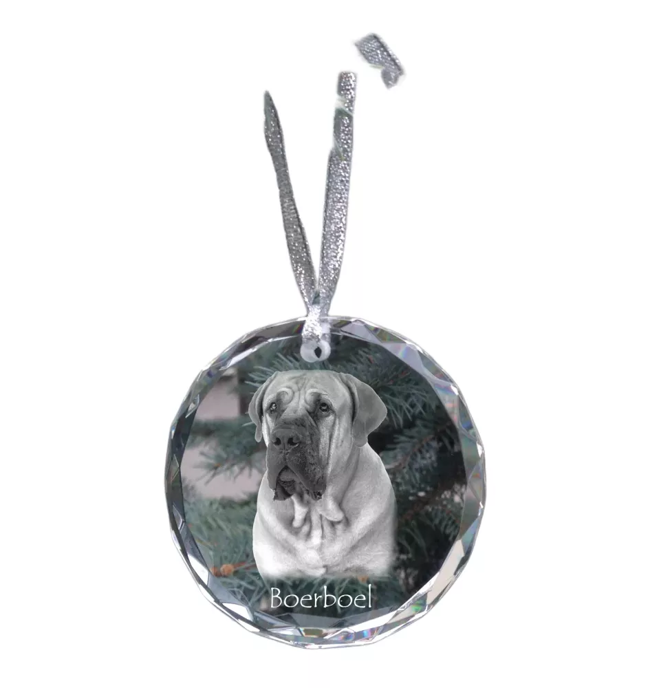 Boerboel - boule de Noël en cristal avec une photo, photo de chien dans le cristal, décoration personnalisée pour sapin de Noël de la marque Art-Dog
