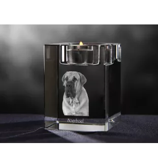 Boerboel, South African Mastiff - Candle holder with dog photo, crystal tealight holder, personalised gift by Art-Dog brand