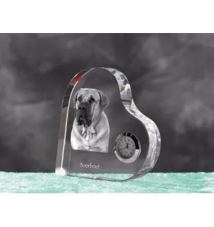 Boerboel - Kristalluhr mit einem Hundebild, Herzregal-Uhr, personalisierte Standuhr der Marke Art-Dog