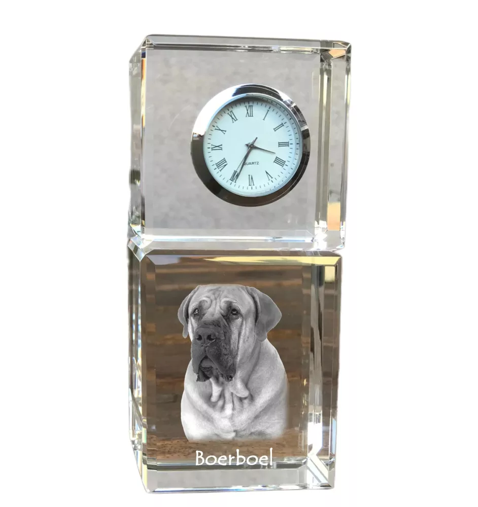 Boerboel - montre en cristal avec photo, photo de chien dans un cristal, horloge de bureau personnalisée de la marque Art-Dog