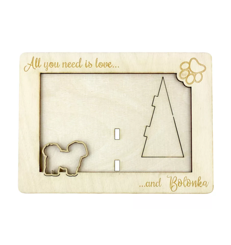 Bolonka, Russian Tsvetnaya Bolonka - Photo frame, engraved wooden frame, a lovely gadget for the dog lover by Art-Dog