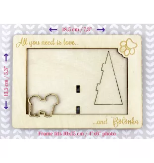 Bolonka, Russian Tsvetnaya Bolonka - Photo frame, engraved wooden frame, a lovely gadget for the dog lover by Art-Dog