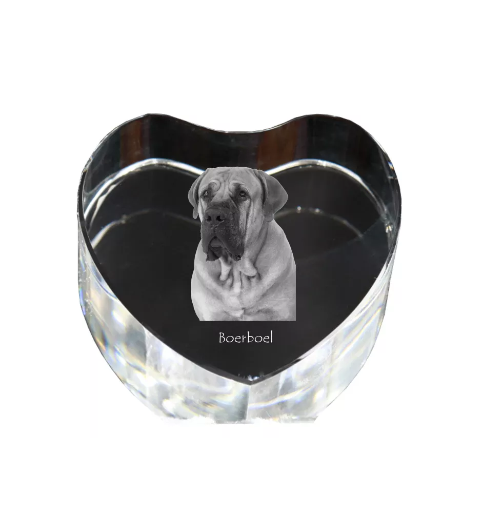 Boerboel, South African Mastiff - a photo of a dog in crystal, crystal heart, unique photo frame from the Art-Dog brand