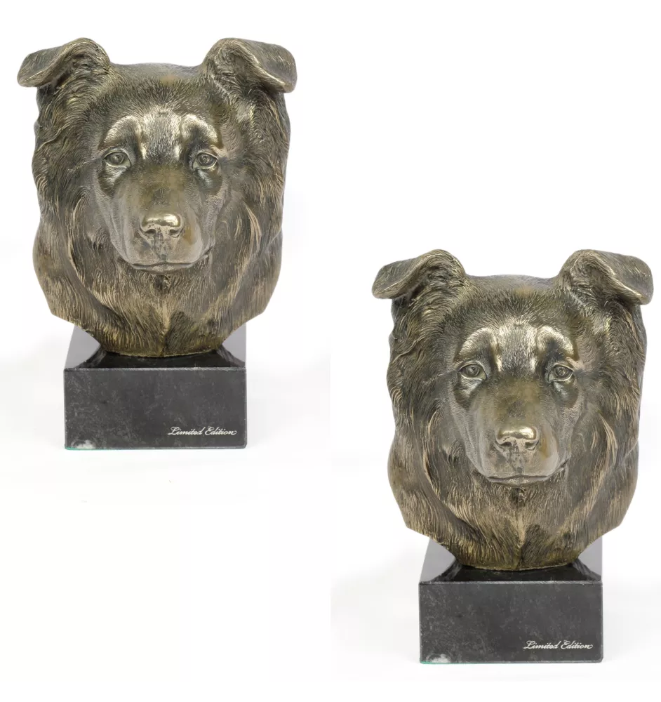 Border Collie - Statue de chien, buste sur socle en pierre, sculpture, trophée pour exposition canine par la marque Art-Dog