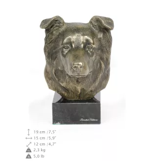 Border Collie - Statue de chien, buste sur socle en pierre, sculpture, trophée pour exposition canine par la marque Art-Dog