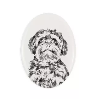 Bolonka, Russian Tsvetnaya Bolonka - commemorative plaque with a photo of a dog, tombstone with a print, personalized oval plaque from the Art-Dog brand