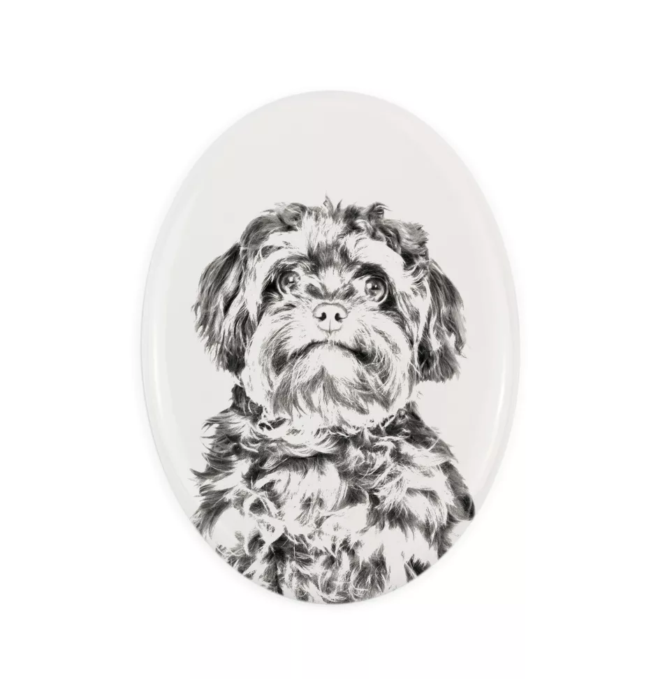 Bolonka, Russian Tsvetnaya Bolonka, Bolonka Zwetna - Gedenktafel mit einem Foto eines Hundes, Grabplatte mit Druck, personalisierte ovale Platte der Marke Art-Dog