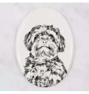 Bolonka, Russian Tsvetnaya Bolonka - commemorative plaque with a photo of a dog, tombstone with a print, personalized oval plaque from the Art-Dog brand