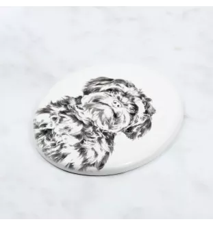 Bolonka, Russian Tsvetnaya Bolonka - commemorative plaque with a photo of a dog, tombstone with a print, personalized oval plaque from the Art-Dog brand