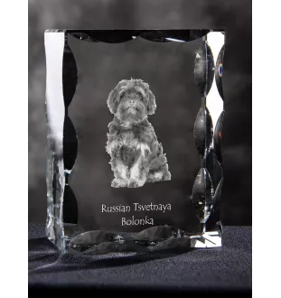 Bolonka, Russian Tsvetnaya Bolonka - crystal with a picture of a dog, glass statuette with a picture, unique frame with a picture from Art-Dog brand