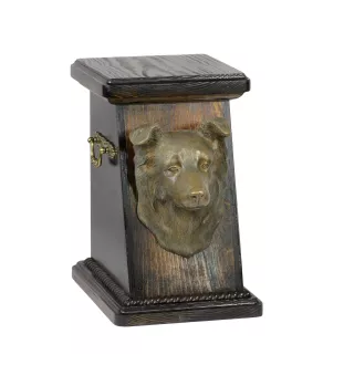 Border Collie eine Ascheurne für Hunde, eine elegante Urne mit einer Statue, eine Gedenkurne mit dem Porträt eines Hundes von der Marke Art-Dog