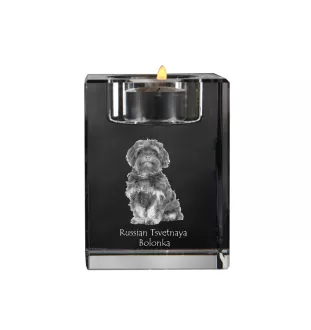 Bolonka - Bougeoir avec photo de chien, porte bougie en cristal, cadeau personnalisé par la marque Art-Dog