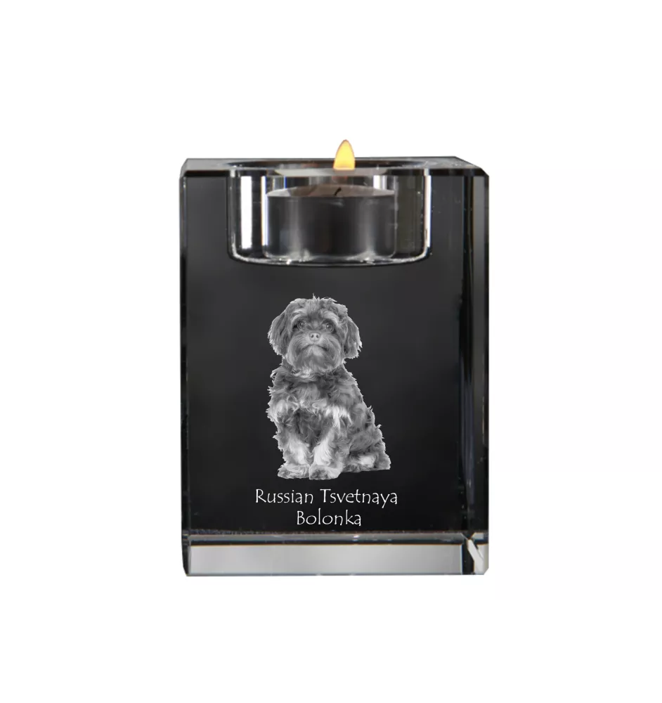 Bolonka, Russian Tsvetnaya Bolonka - Candle holder with dog photo, crystal tealight holder, personalised gift by Art-Dog brand