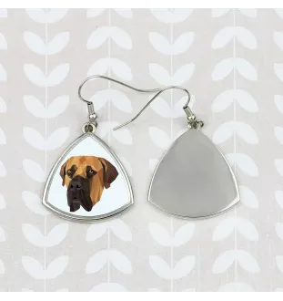 Boerboel - Ohrringe mit einem Bild und dem Schriftzug "Geometrischer Hund" von Art-Dog