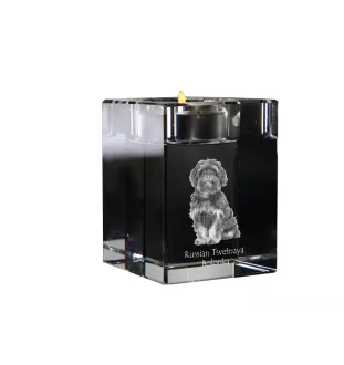 Bolonka, Russian Tsvetnaya Bolonka - Candle holder with dog photo, crystal tealight holder, personalised gift by Art-Dog brand
