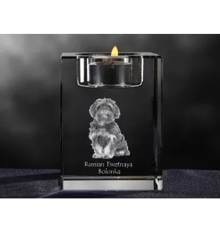 Bolonka, Russian Tsvetnaya Bolonka - Candle holder with dog photo, crystal tealight holder, personalised gift by Art-Dog brand