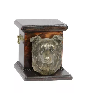 Border Collie - Eine Urne für die Asche eines Hundes mit einer Statuette, eine elegante Urne für einen Hund, eine außergewöhnliche Urne mit dem Porträt eines Hundes von der Marke Art-Dog.