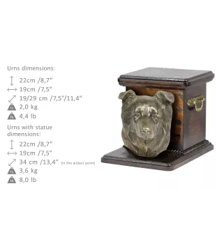 Border Collie - Eine Urne für die Asche eines Hundes mit einer Statuette, eine elegante Urne für einen Hund, eine außergewöhnliche Urne mit dem Porträt eines Hundes von der Marke Art-Dog.